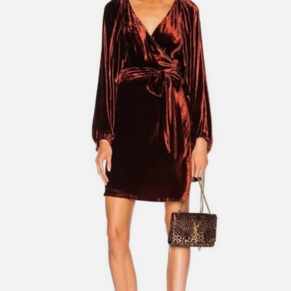 A.L.C. Velvet Wrap Dress in Deep Burgundy